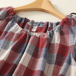Buddha Stones Summer Casual Crew Neck Plaid Pattern Women's Sleeveless Shirts Tank Top