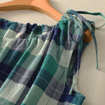 Buddha Stones Summer Casual Crew Neck Plaid Pattern Women's Sleeveless Shirts Tank Top