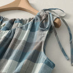 Buddha Stones Summer Casual Crew Neck Plaid Pattern Women's Sleeveless Shirts Tank Top