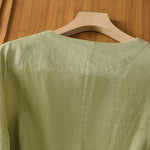 Buddha Stones Summer Casual Button-Up Solid V-Neck Women's Short Sleeve Shirts With Pockets