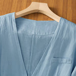 Buddha Stones Summer Casual Button-Up Solid V-Neck Women's Short Sleeve Shirts With Pockets