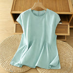 Buddha Stones Summer Casual Solid Crew Neck Women's Cap Sleeve T-Shirts Tank Top