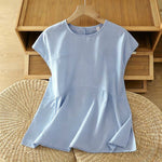 Buddha Stones Summer Casual Solid Crew Neck Women's Cap Sleeve T-Shirts Tank Top
