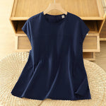 Buddha Stones Summer Casual Solid Crew Neck Women's Cap Sleeve T-Shirts Tank Top
