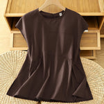 Buddha Stones Summer Casual Solid Crew Neck Women's Cap Sleeve T-Shirts Tank Top