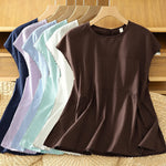 Buddha Stones Summer Casual Solid Crew Neck Women's Cap Sleeve T-Shirts Tank Top