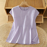 Buddha Stones Summer Casual Solid Crew Neck Women's Cap Sleeve T-Shirts Tank Top