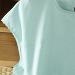 Buddha Stones Summer Casual Solid Crew Neck Women's Cap Sleeve T-Shirts Tank Top