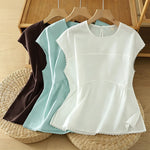 Buddha Stones Summer Casual Solid Crew Neck Women's Cap Sleeve T-Shirts Tank Top