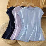Buddha Stones Summer Casual Solid Crew Neck Women's Cap Sleeve T-Shirts Tank Top