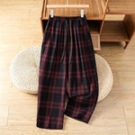 Buddha Stones Spring Casual Drawstring Plaid Pattern Elastic Waist Cropped Women's Harem Pants With Pockets