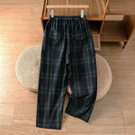 Buddha Stones Spring Casual Drawstring Plaid Pattern Elastic Waist Cropped Women's Harem Pants With Pockets