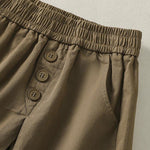 Buddha Stones Summer Casual Decorative Buttons Solid Women's Shorts With Pockets