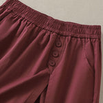 Buddha Stones Summer Casual Decorative Buttons Solid Women's Shorts With Pockets