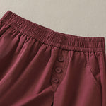 Buddha Stones Summer Casual Decorative Buttons Solid Women's Shorts With Pockets