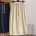 Buddha Stones Spring Summer Casual Drawstring Solid Cropped Women's Wide Leg Pants With Pockets