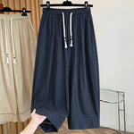 Buddha Stones Spring Summer Casual Drawstring Solid Cropped Women's Wide Leg Pants With Pockets