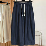 Buddha Stones Spring Summer Casual Drawstring Solid Cropped Women's Wide Leg Pants With Pockets