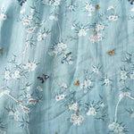 Buddha Stones Summer Casual Vintage Drawstring Blue Floral Women's Short Sleeve Dress