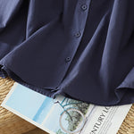 Buddha Stones Summer Casual Minimalist Wavy Line Button-Up Solid Women's Short Sleeve Shirts