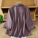 Buddha Stones Summer Casual Minimalist Wavy Line Button-Up Solid Women's Short Sleeve Shirts