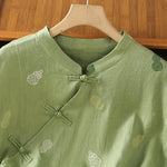 Buddha Stones Summer Tang Style Mandarin Collar Frog Button Gourd Embroidery Women's Short Sleeve Shirts