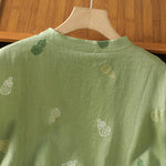 Buddha Stones Summer Tang Style Mandarin Collar Frog Button Gourd Embroidery Women's Short Sleeve Shirts