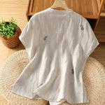 Buddha Stones Summer Tang Style Mandarin Collar Frog Button Gourd Embroidery Women's Short Sleeve Shirts