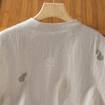 Buddha Stones Summer Tang Style Mandarin Collar Frog Button Gourd Embroidery Women's Short Sleeve Shirts