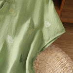 Buddha Stones Summer Tang Style Mandarin Collar Frog Button Gourd Embroidery Women's Short Sleeve Shirts