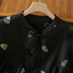 Buddha Stones Summer Tang Style Mandarin Collar Frog Button Gourd Embroidery Women's Short Sleeve Shirts