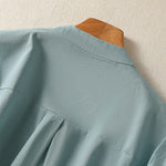 Buddha Stones Summer Casual Mandarin Collar Half Button Solid Puff Sleeve Women's Short Sleeve Shirts