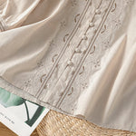 Buddha Stones Summer Vintage Geometric Embroidery Button-Up Solid Women's Short Sleeve Shirts
