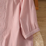 Buddha Stones Summer Vintage Geometric Embroidery Button-Up Solid Women's Short Sleeve Shirts