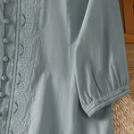 Buddha Stones Summer Vintage Geometric Embroidery Button-Up Solid Women's Short Sleeve Shirts