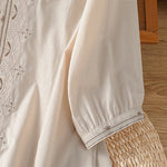 Buddha Stones Summer Vintage Geometric Embroidery Button-Up Solid Women's Short Sleeve Shirts