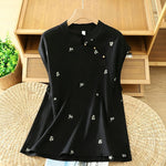 Buddha Stones Summer Vintage Tang Style Mandarin Collar Embroidery Small Floral Tank Top Women's Sleeveless Shirts