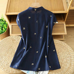 Buddha Stones Summer Vintage Tang Style Mandarin Collar Embroidery Small Floral Tank Top Women's Sleeveless Shirts