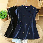 Buddha Stones Summer Vintage Tang Style Mandarin Collar Embroidery Small Floral Tank Top Women's Sleeveless Shirts
