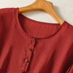 Buddha Stones Summer Casual Boho Patch Pocket Half Button Solid Bell Sleeve Women's Short Sleeve Shirts
