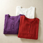 Buddha Stones Summer Casual Boho Patch Pocket Half Button Solid Bell Sleeve Women's Short Sleeve Shirts