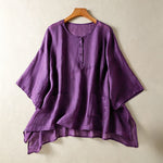 Buddha Stones Summer Casual Boho Patch Pocket Half Button Solid Bell Sleeve Women's Short Sleeve Shirts