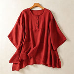 Buddha Stones Summer Casual Boho Patch Pocket Half Button Solid Bell Sleeve Women's Short Sleeve Shirts