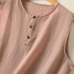 Buddha Stones Summer Casual Minimalist Button-Up Solid Women's Sleeveless Shirts Tank Top With Patch Pocket