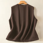 Buddha Stones Summer Casual Minimalist Button-Up Solid Women's Sleeveless Shirts Tank Top With Patch Pocket