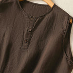 Buddha Stones Summer Casual Minimalist Button-Up Solid Women's Sleeveless Shirts Tank Top With Patch Pocket