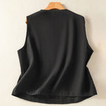Buddha Stones Summer Casual Minimalist Button-Up Solid Women's Sleeveless Shirts Tank Top With Patch Pocket