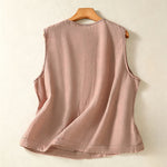 Buddha Stones Summer Casual Minimalist Button-Up Solid Women's Sleeveless Shirts Tank Top With Patch Pocket