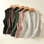 Buddha Stones Summer Casual Minimalist Button-Up Solid Women's Sleeveless Shirts Tank Top With Patch Pocket