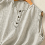 Buddha Stones Summer Casual Minimalist Button-Up Solid Women's Sleeveless Shirts Tank Top With Patch Pocket